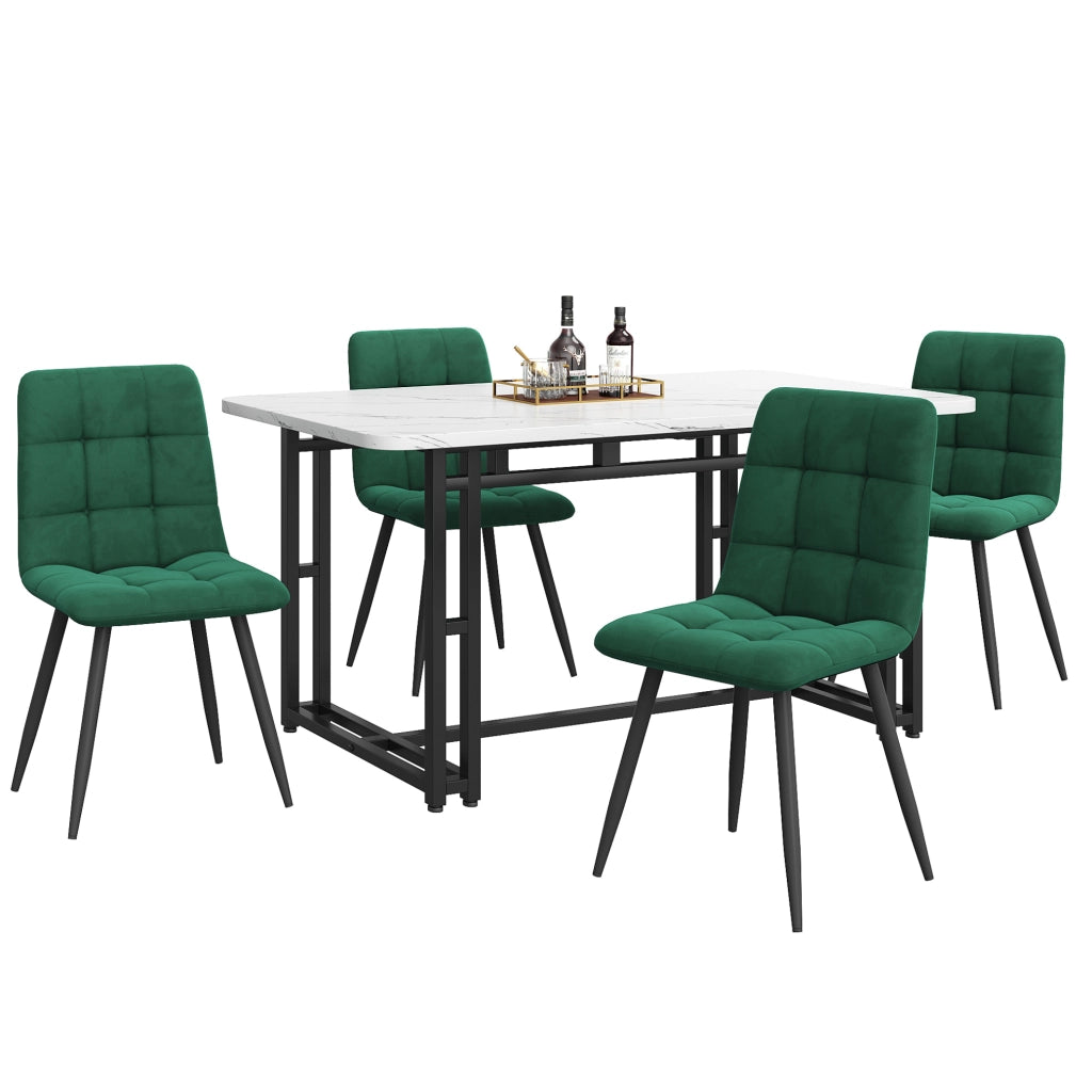 Set tavolo da pranzo 140 cm con 4 sedie in velluto verde