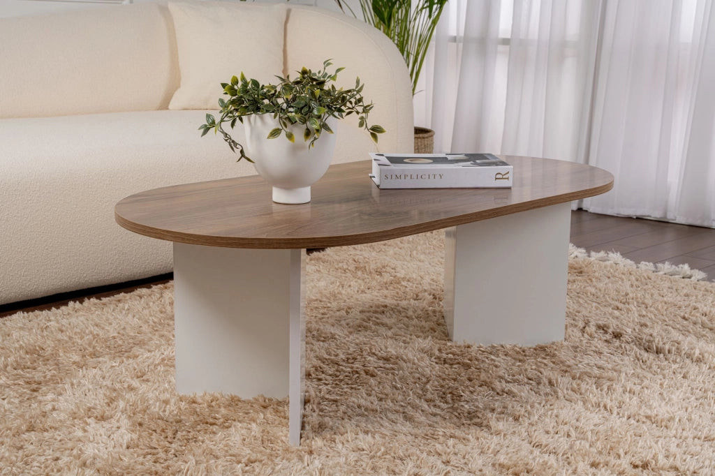 Tavolino da caffè in legno "Sabbia" - 60 x 119 x 40 cm - Noce Bianco