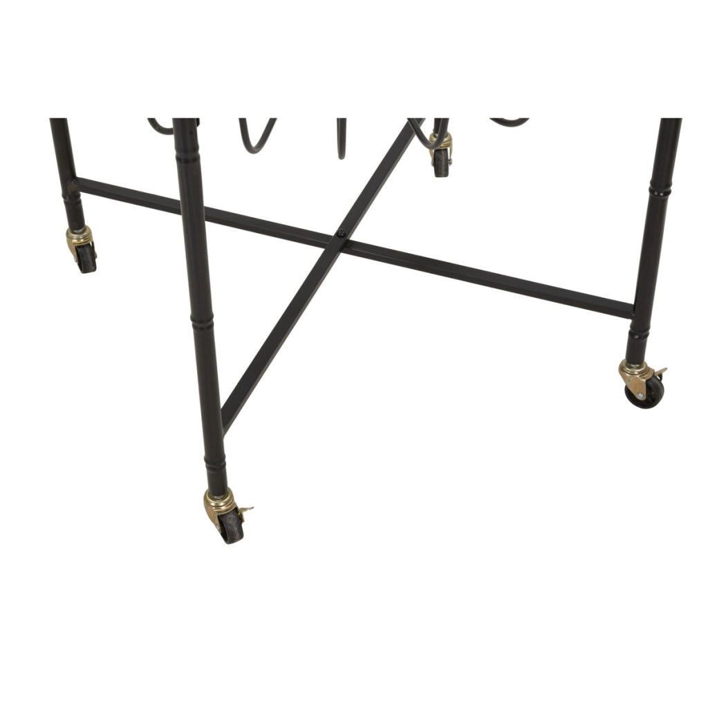 Tavolino Cebu con piano in vetro e ruote, ferro e rattan — 70,5x65x57 cm
