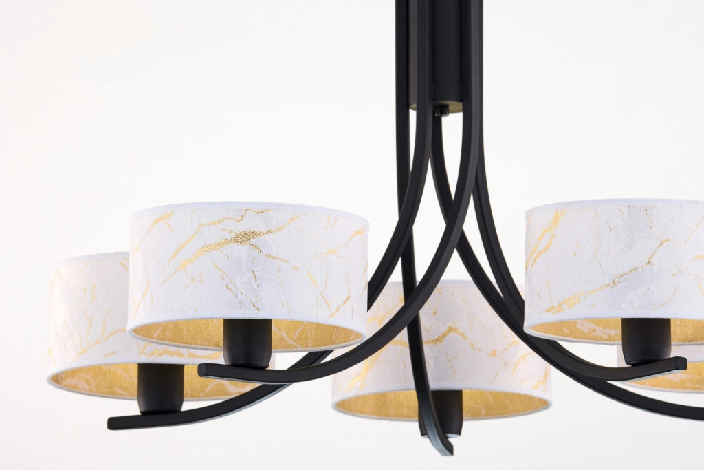 Lampadario nero a catena 5xE27 paralumi bianchi Arthur Jupiter