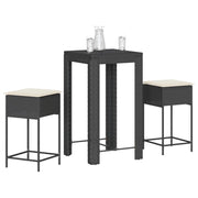 Set Bar da Giardino 3 pz con Cuscini in Polyrattan Nero 3261448