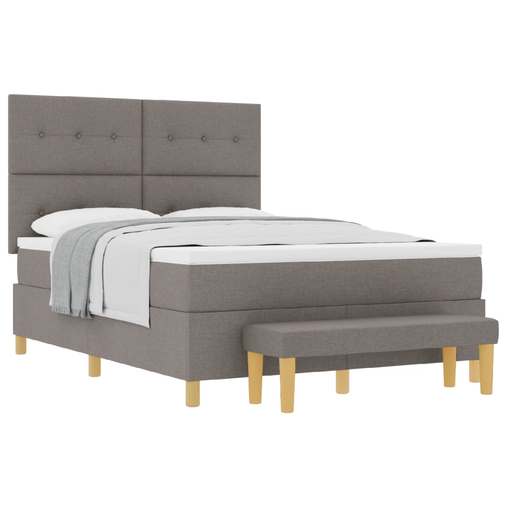 Letto a Molle con Materasso e Panchina Tortora 160x200 cm Tessuto