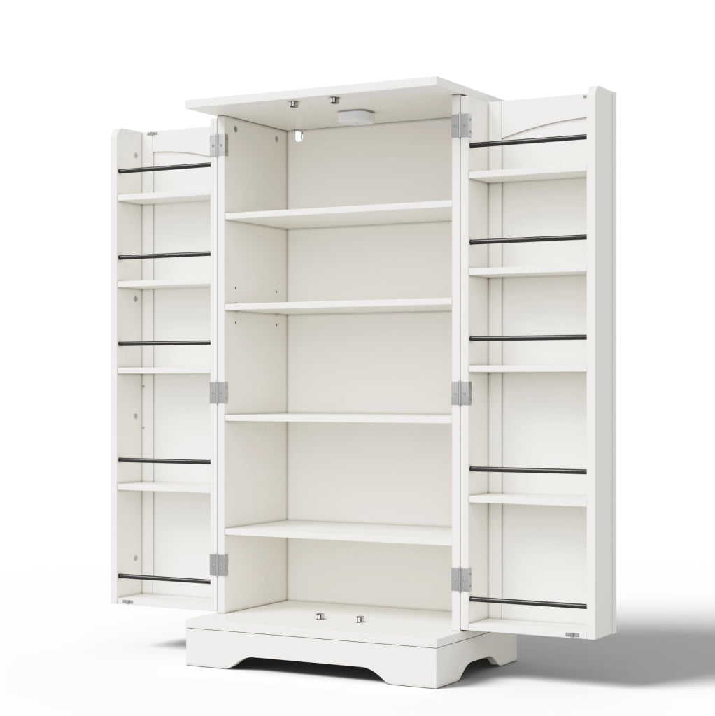Credenza alta 120x60x40 cm con luce LED sensore; ripiani regolabili in MDF bianco
