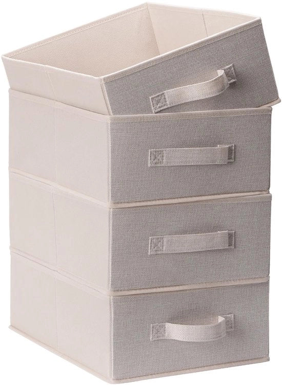 Set di 4 casse di stoccaggio in tessuto pieghevole, sistema di organizzazione di carico per abbigliamento, biancheria intima e accessori.