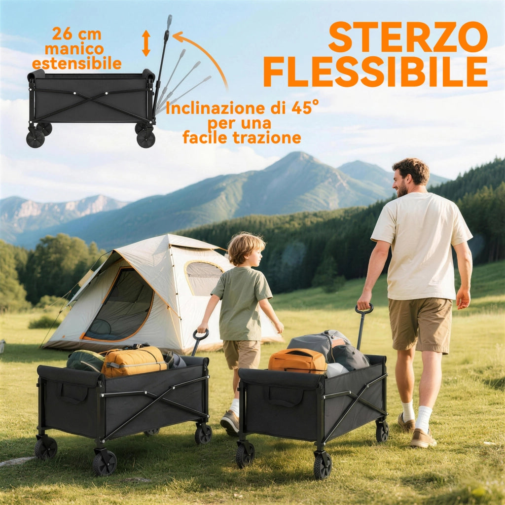 Carrello da Giardino Pieghevole 80L ¨C zephmum ¨C Nero, Metallo e Tessuto Oxford, 78x47.5x92 cm