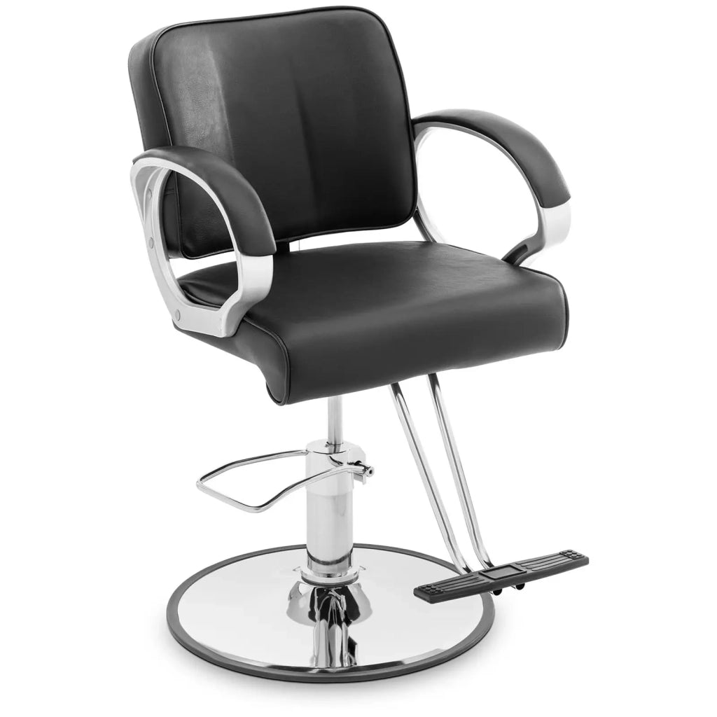 Poltrona professionale da parrucchiere con poggiapiedi 180 kg similpelle acciaio nero 14_0008933