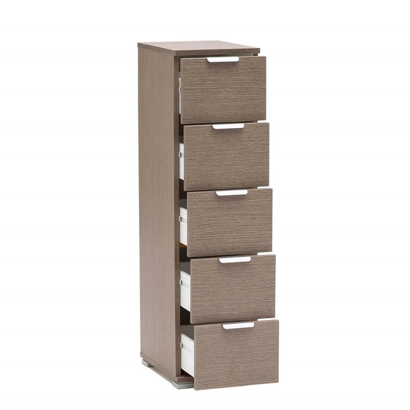 CASSETTIERA IN LEGNO TRUCIOLARE BILAMINATO  CON 5 CASSETTI ROVERE GRIGIO 27 X 38 X H 103 CM