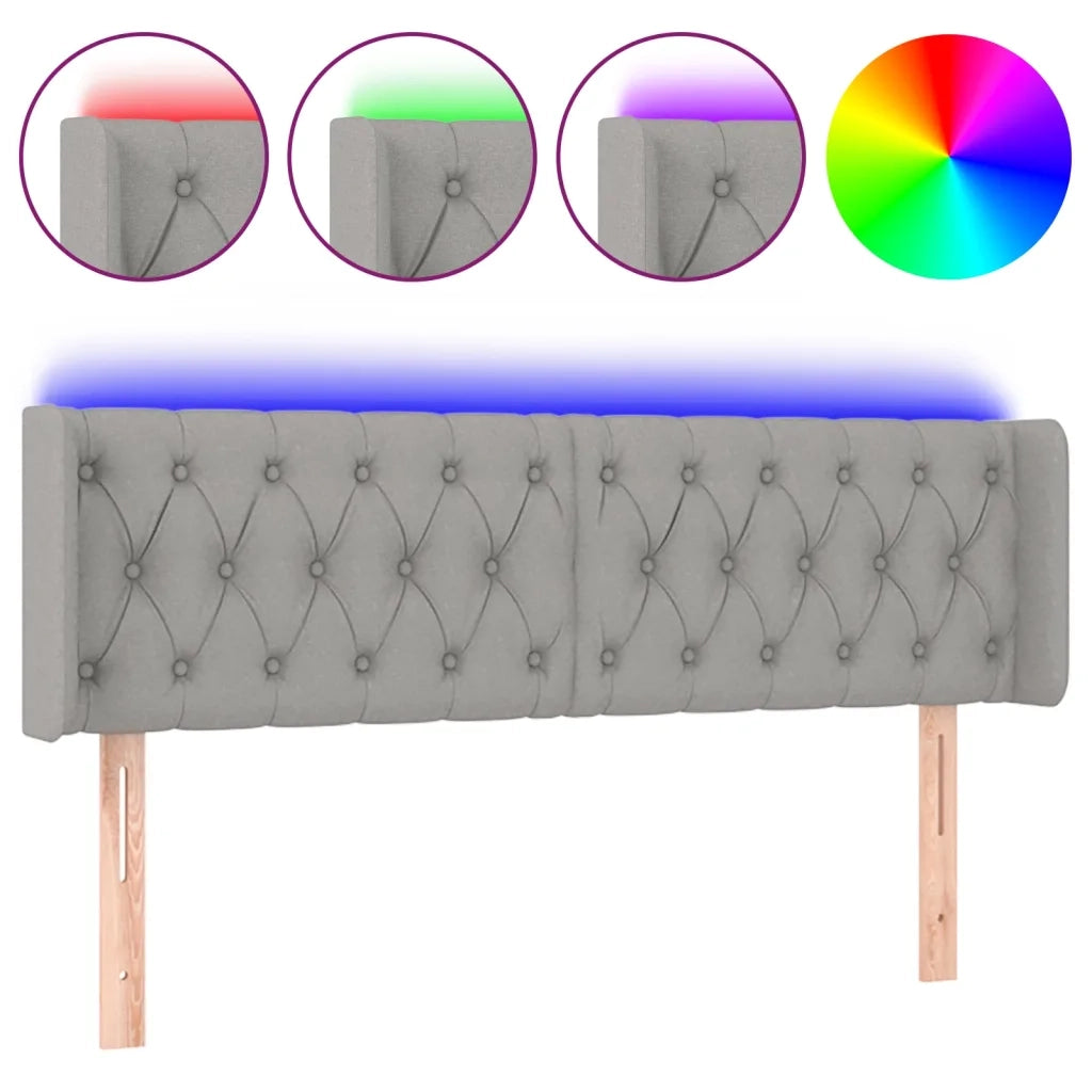 Testiera-Testata Decorativa Grigio Chiaro a LED 147x16x78/88 cm in Tessuto 840420