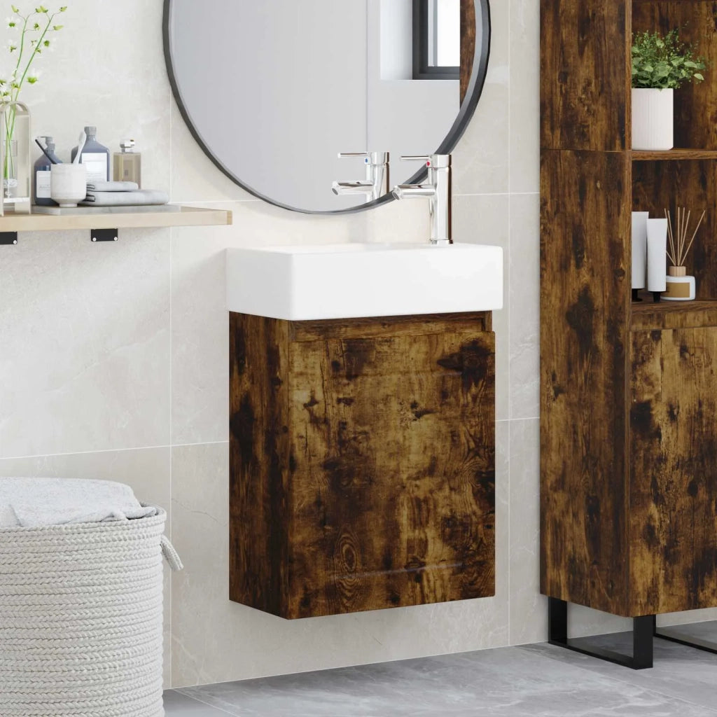Mobile bagno con rubinetto Rovere Fumo 45,5 x 25,5 x 84 cm 889496