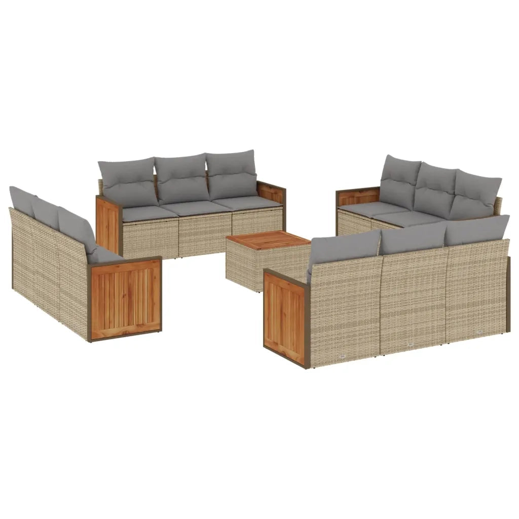 Set Divano da Giardino 13 pz con Cuscini Beige in Polyrattan 3227522