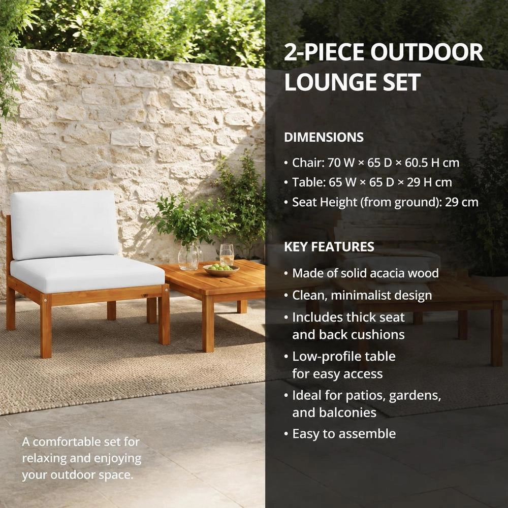 2-piece Garden Lounge Set With Cushions, Acacia Wood & Rope