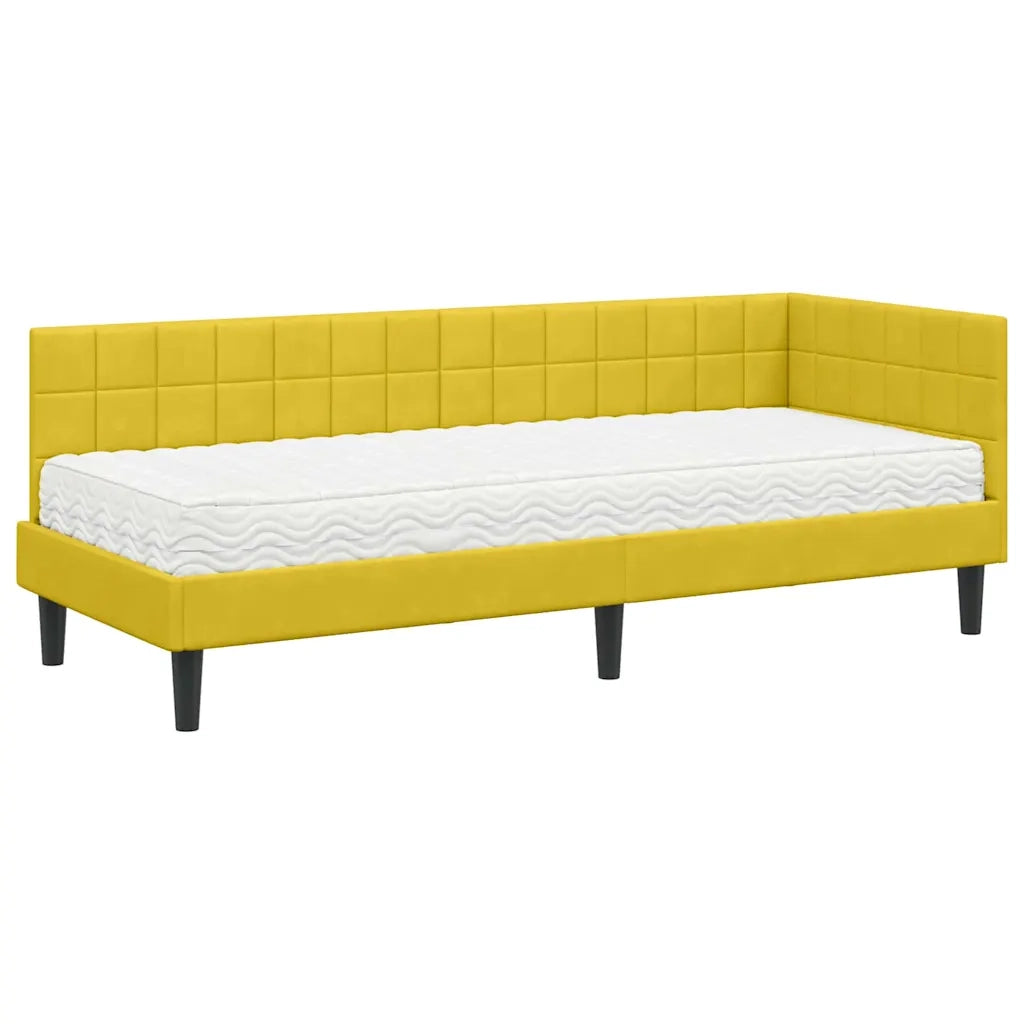 Letto singolo | Letto per adulti | Struttura Letto Angolare con Materasso 2 pcs Giallo Velluto