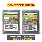 2 Teli Copritutto in HDPE 4x5 e 3x4 mt Resistenti Occhielli Alluminio Alta Densità 90gr/mq