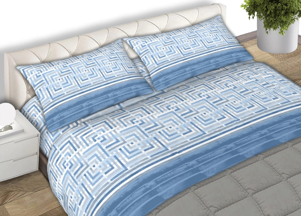 Completo Lenzuola Letto 100% Cotone Made Italy Disegno Lab CN - Matrimoniale - Azzurro