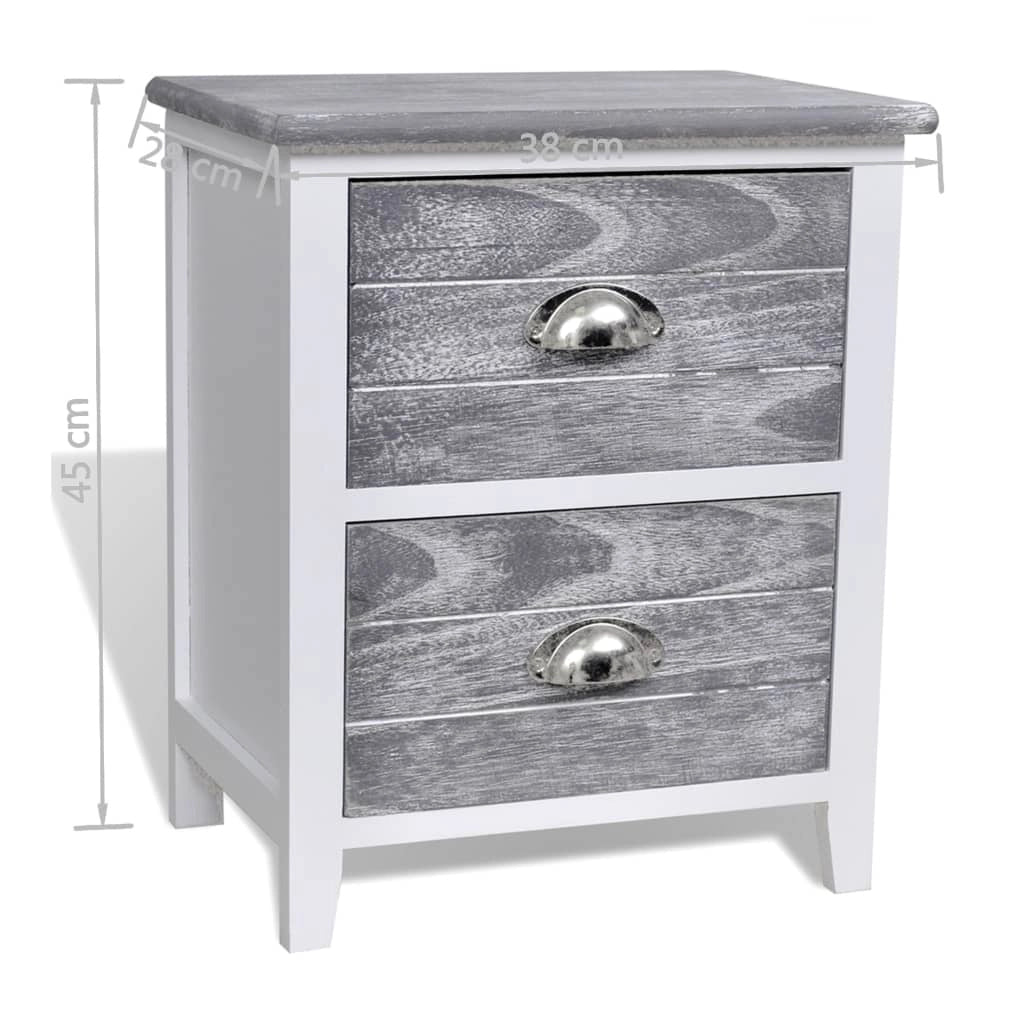 Comodino cassettiera mobile per camera da letto 38 x 28 x 45 cm MDF grigio e bianco 1402041