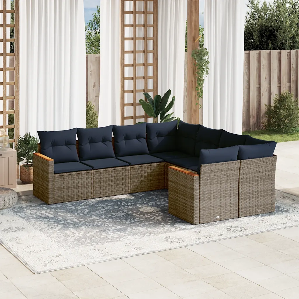 Set Divani da Giardino 8 pz con Cuscini Grigio in Polyrattan 3226558