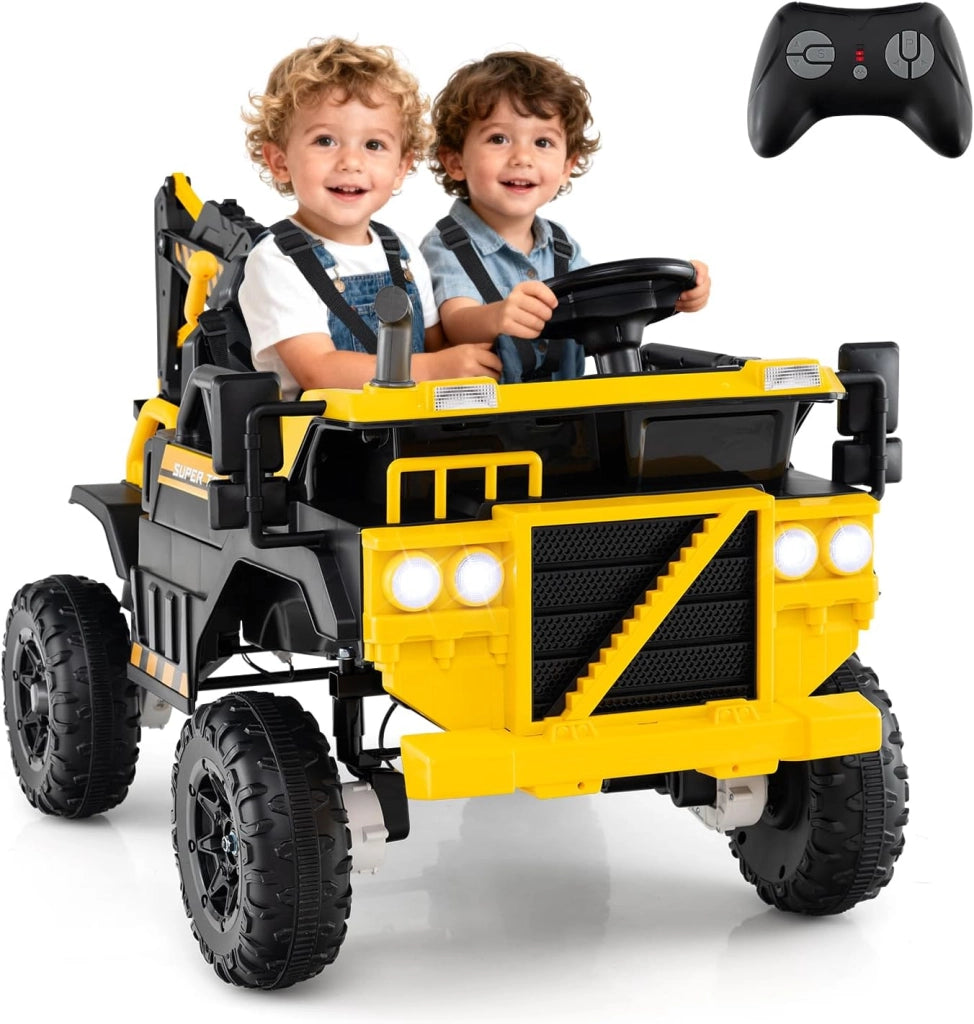 24V Escavatore Elettrico per Bambini, Veicolo da Costruzione 4WD con Telecomando, Musica, Luci, Braccio Scavante, Giocattolo Elettrico per Bambini 3 Anni+