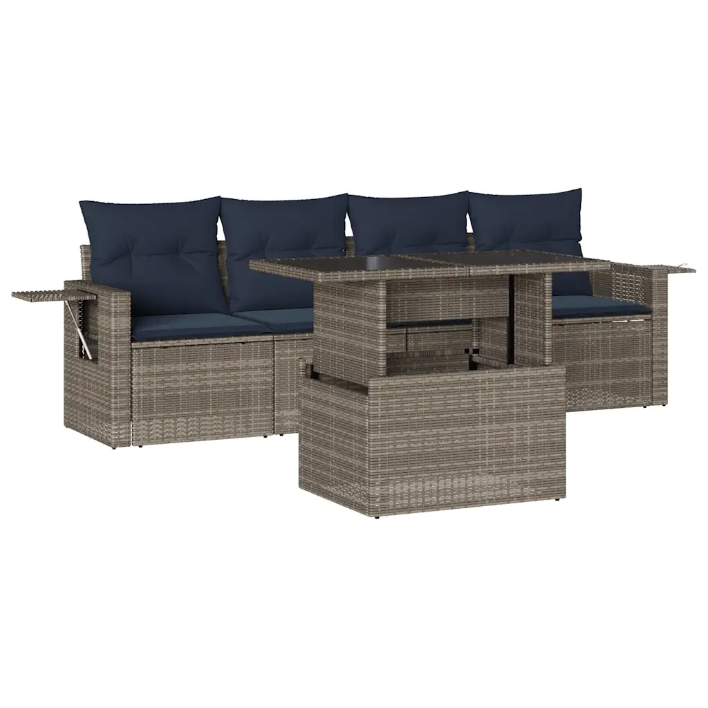 Set Divani da Giardino 5 pz con Cuscini Grigio in Polyrattan 3267731