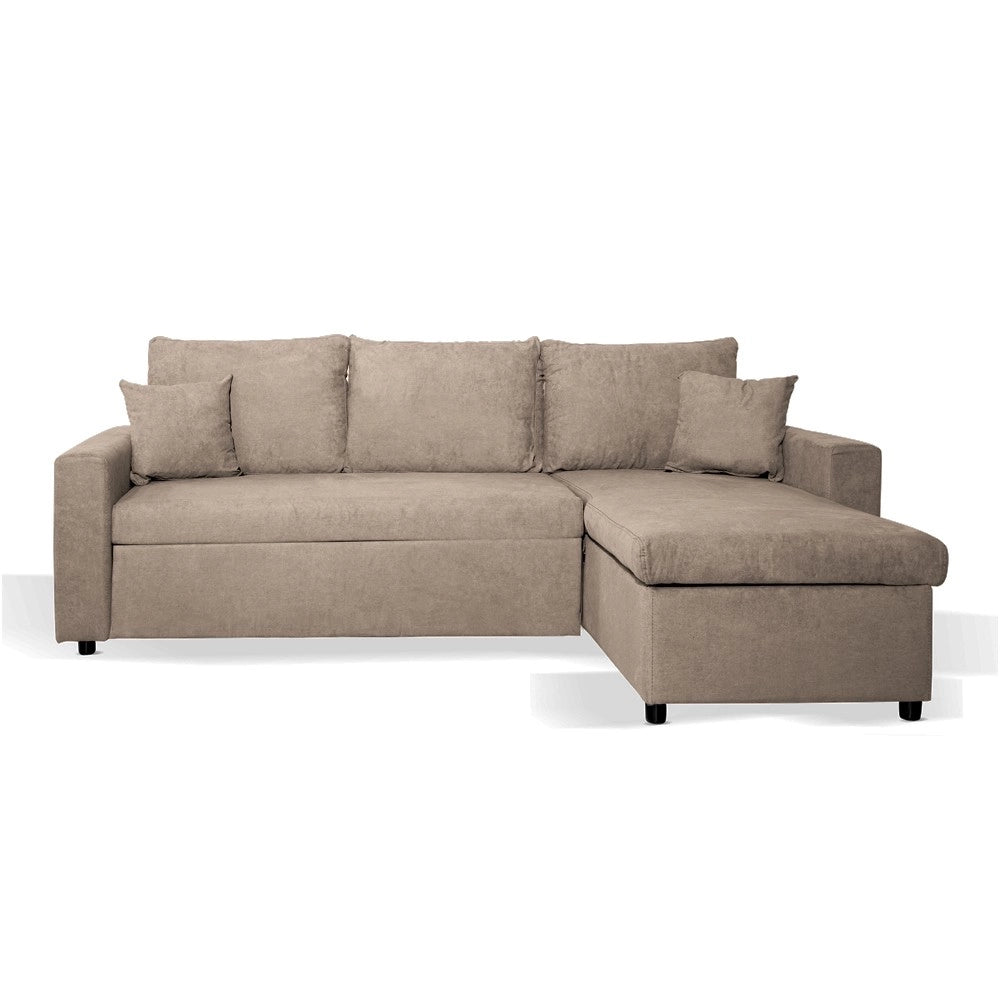 Divano con penisola reversibile funzione letto Golf tessuto tortora 225x148x81H