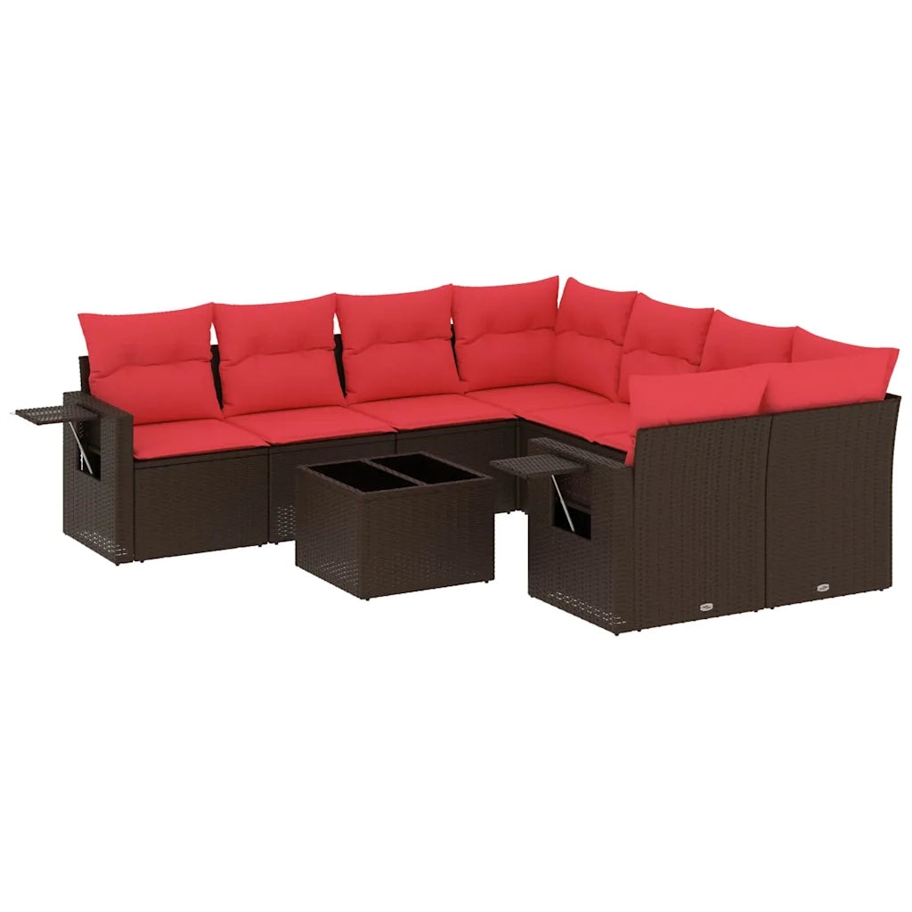 Set Divani da Giardino 9 pz con Cuscini Marrone in Polyrattan 3219963