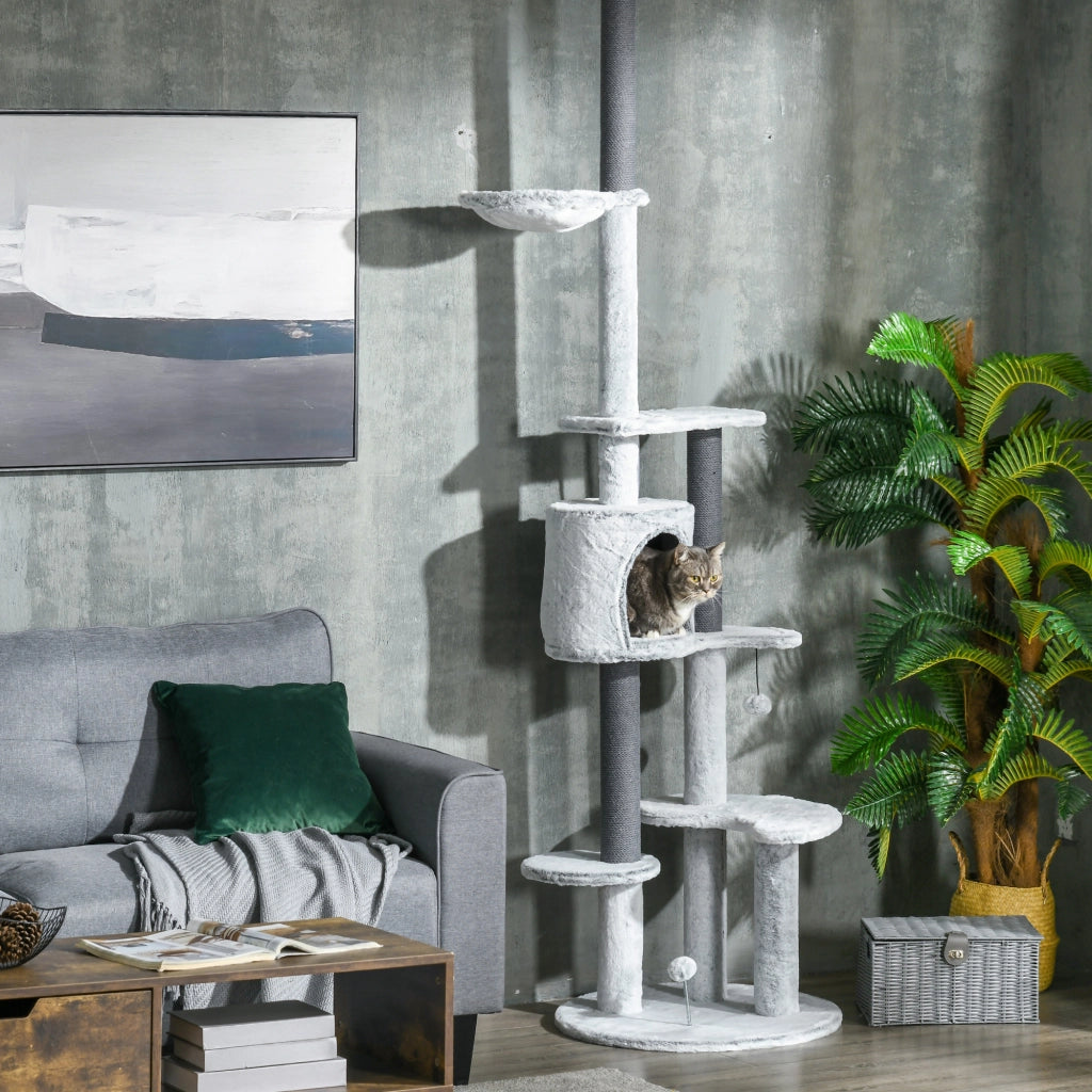 Albero tiragraffi con amaca e casetta ¨C zephmum ¨C grigio 225-255 cm
