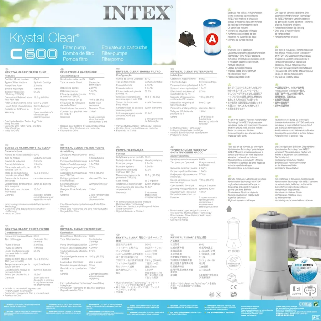 INTEX Pompa Filtrante a Cartuccia 2271 L/ora 28604GS 91495