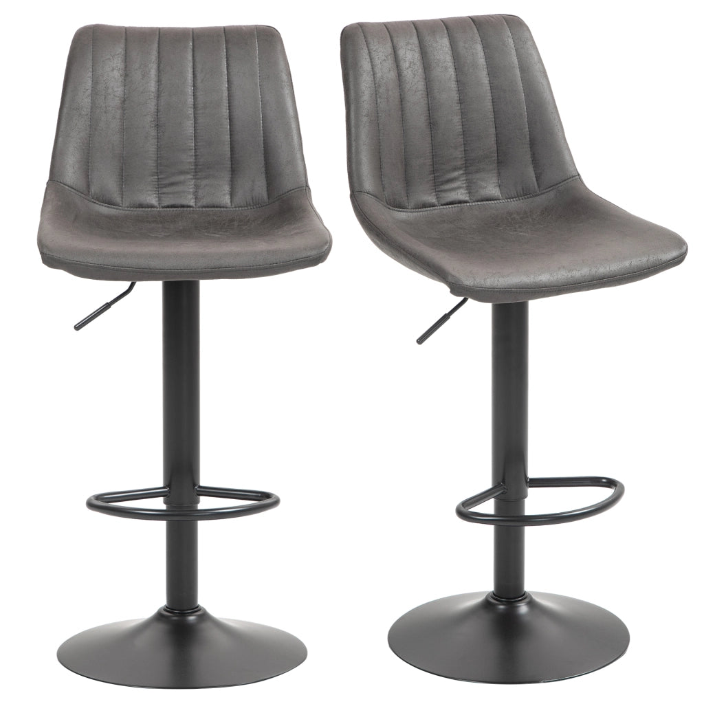 Set 2 Sgabelli da Bar Moderni con Schienale, Poggiapiedi e Altezza Regolabile, Grigio