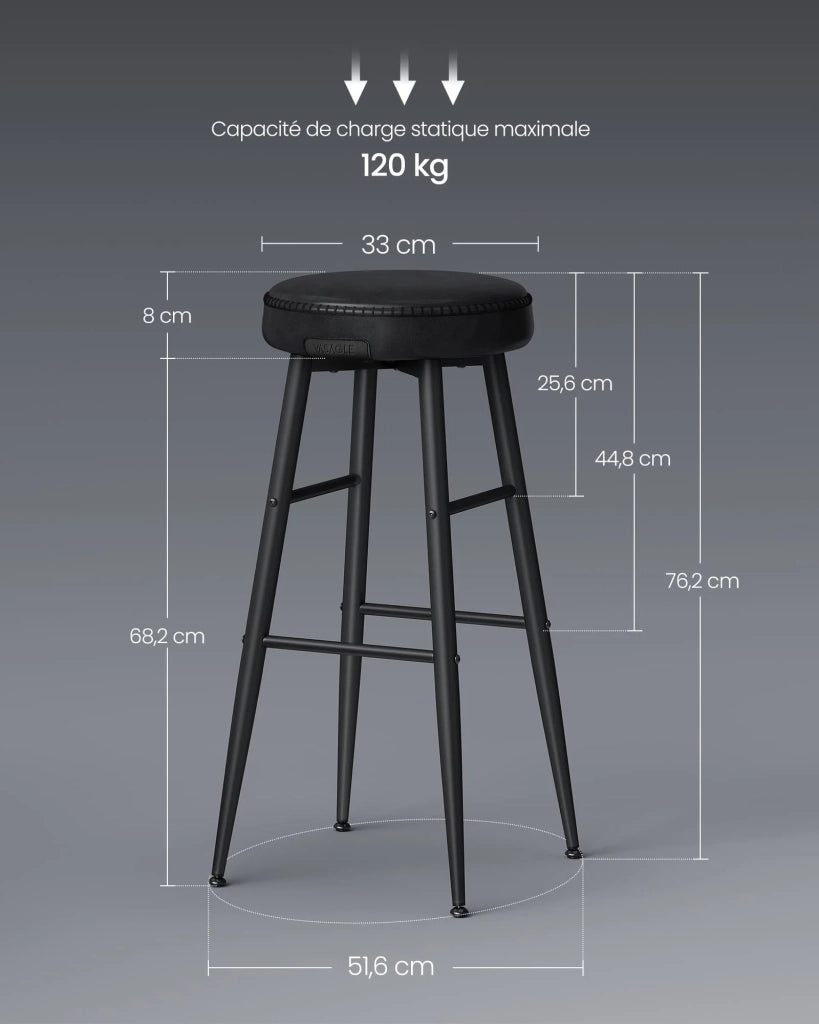 Set di 2 sgabelli da bar sedie da cucina con seduta alta in PU e cuciture altezza seduta 63 cm per cucina o bar di casa facile da montare nero 12_0005188