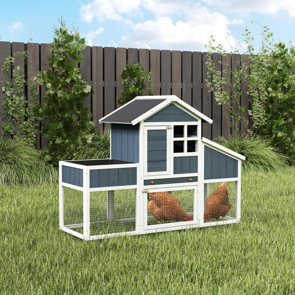 Pollaio Prefabbricato in Legno con Casetta e Nido ¨C zephmum ¨C Grigio 161.5x62.5x115cm