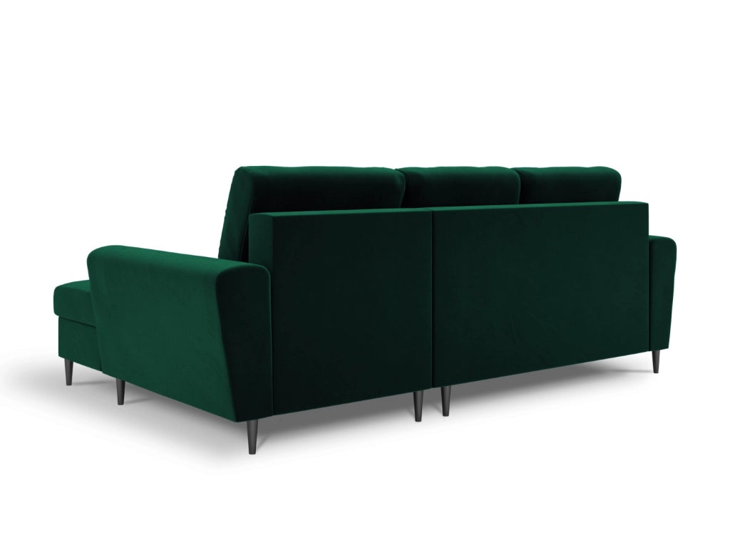 Cosmopolitan Design - Divano convertibile angolare destro con contenitore "Kyoto" 4 posti in velluto verde bottiglia 