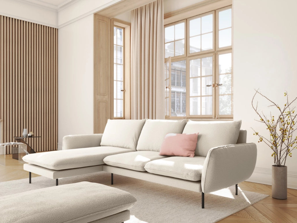Cosmopolitan Design - Divano angolare sinistro "Vienna" 5 posti in bouclé beige 