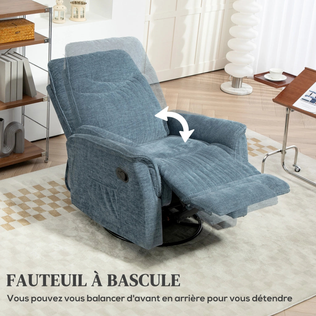 Poltrona reclinabile girevole con poggiapiedi retrattile ¨C Zephmum ¨C Blu