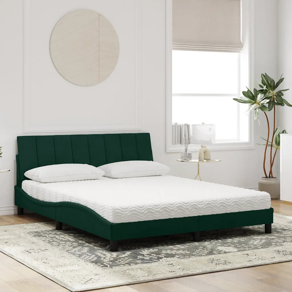 Letto con Materasso Verde Scuro 160x200 cm in Velluto