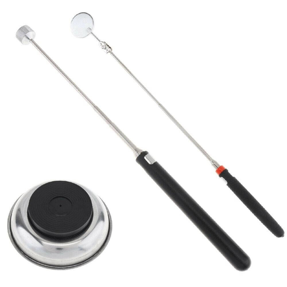 Trade Shop - Vassoio Vaschetta Piatto Magnetico Con Calamita E Specchietto Telescopico 3pz -