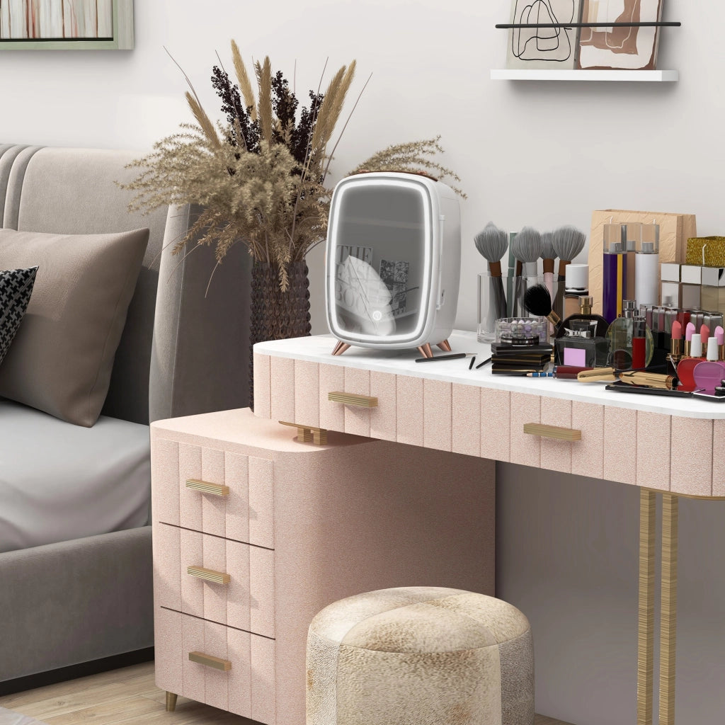 Cassettiera Cosmetici con Specchio e Luce LED ¨C Zephmum ¨C Bianco 24.3x19.4x35.6 cm