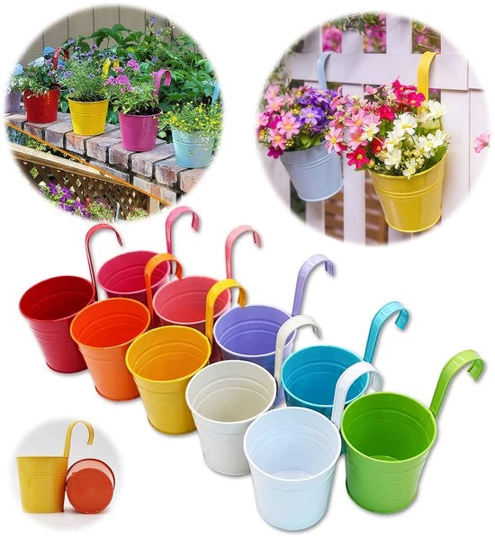Bacchette per piante pendenti, 10 pezzi di vaso per balcone colorato, vaso per piante pendente senza foro di drenaggio, vaso metallico per piante, vaso per balcone con maniglia rimovibile
