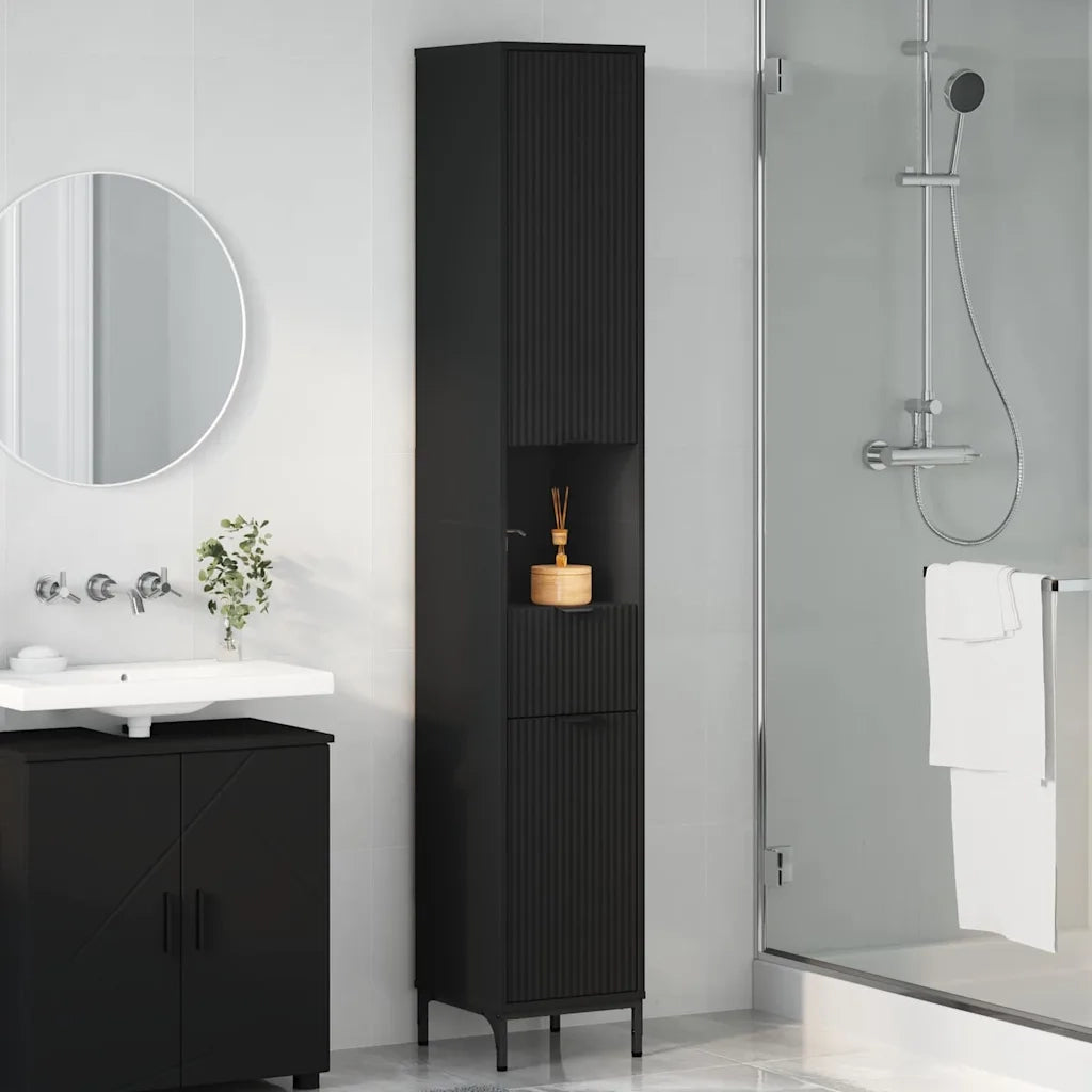 Mobile da Bagno con cassetto con porta Nero 31,5 x 33 x 190 cm 883405