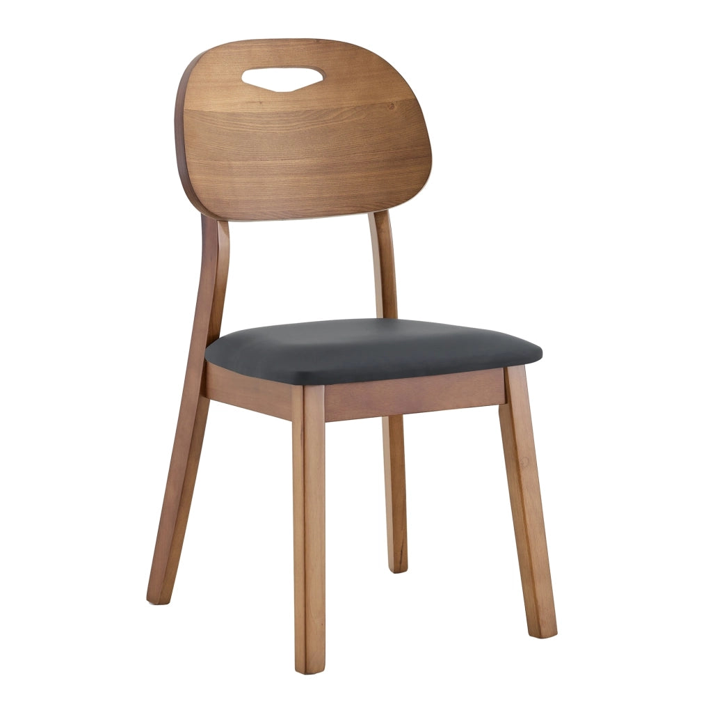 Set di 2 sedie da pranzo con schienale ovale e maniglia; seduta imbottita in legno PU nero