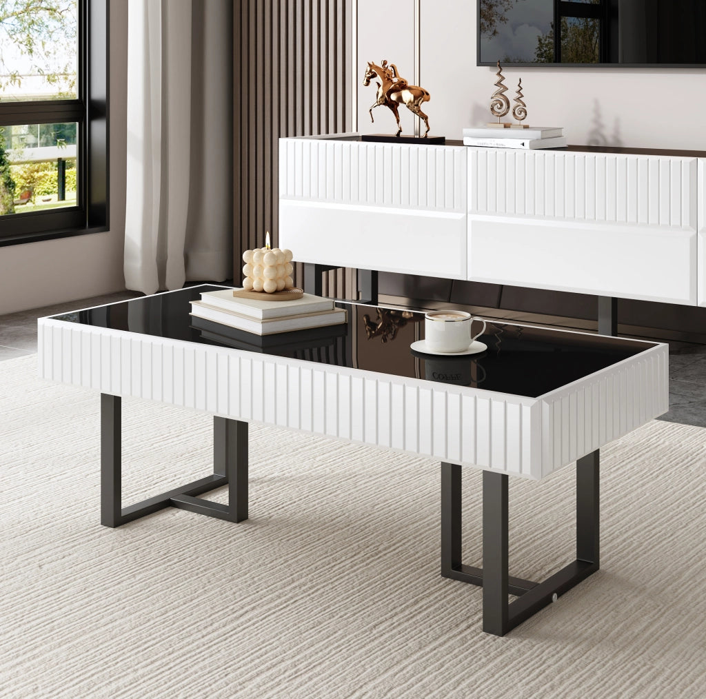 Tavolino da caffè nero e bianco 110×50,5×41 cm con piano lucido