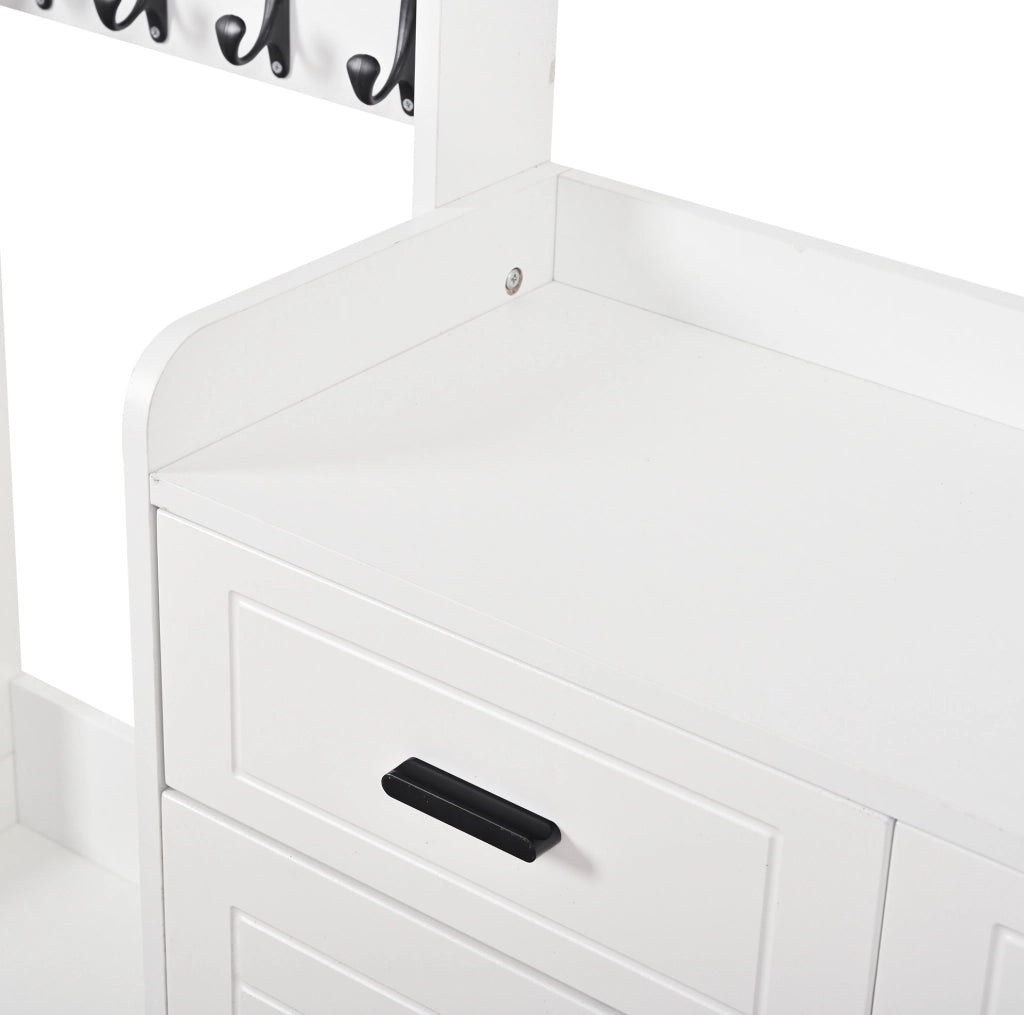 Mobile guardaroba da ingresso con 2 ante; 2 cassetti; 6 ripiani e 8 ganci; MDF; bianco; 125 x 36 x 165 cm