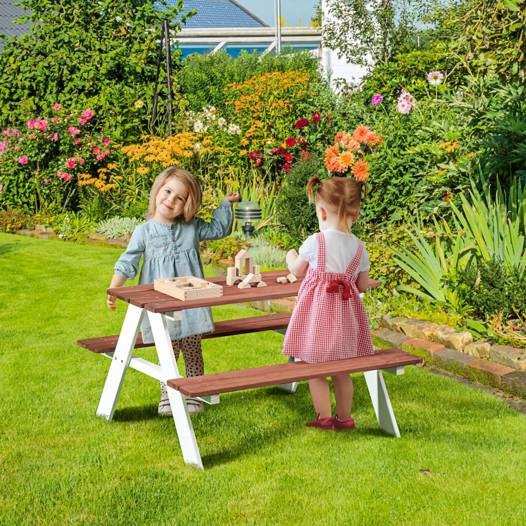 Set Tavolo da Picnic per Bambini 3-8 Anni con Panche in Legno, 89x79x50 cm, Marrone