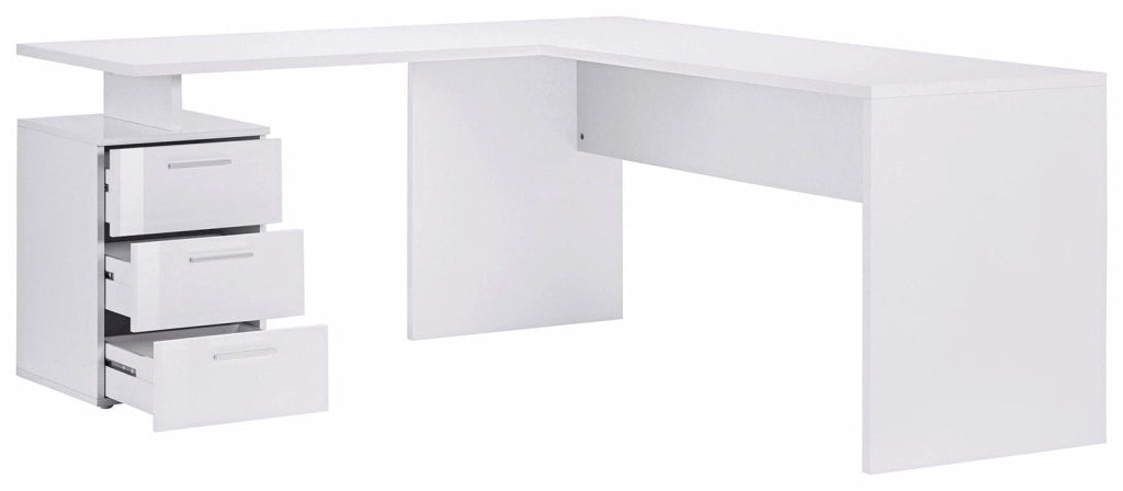 Scrivania Angolare 180/160x60x75cm cm New Selina Bianco Lucido e Ardesia