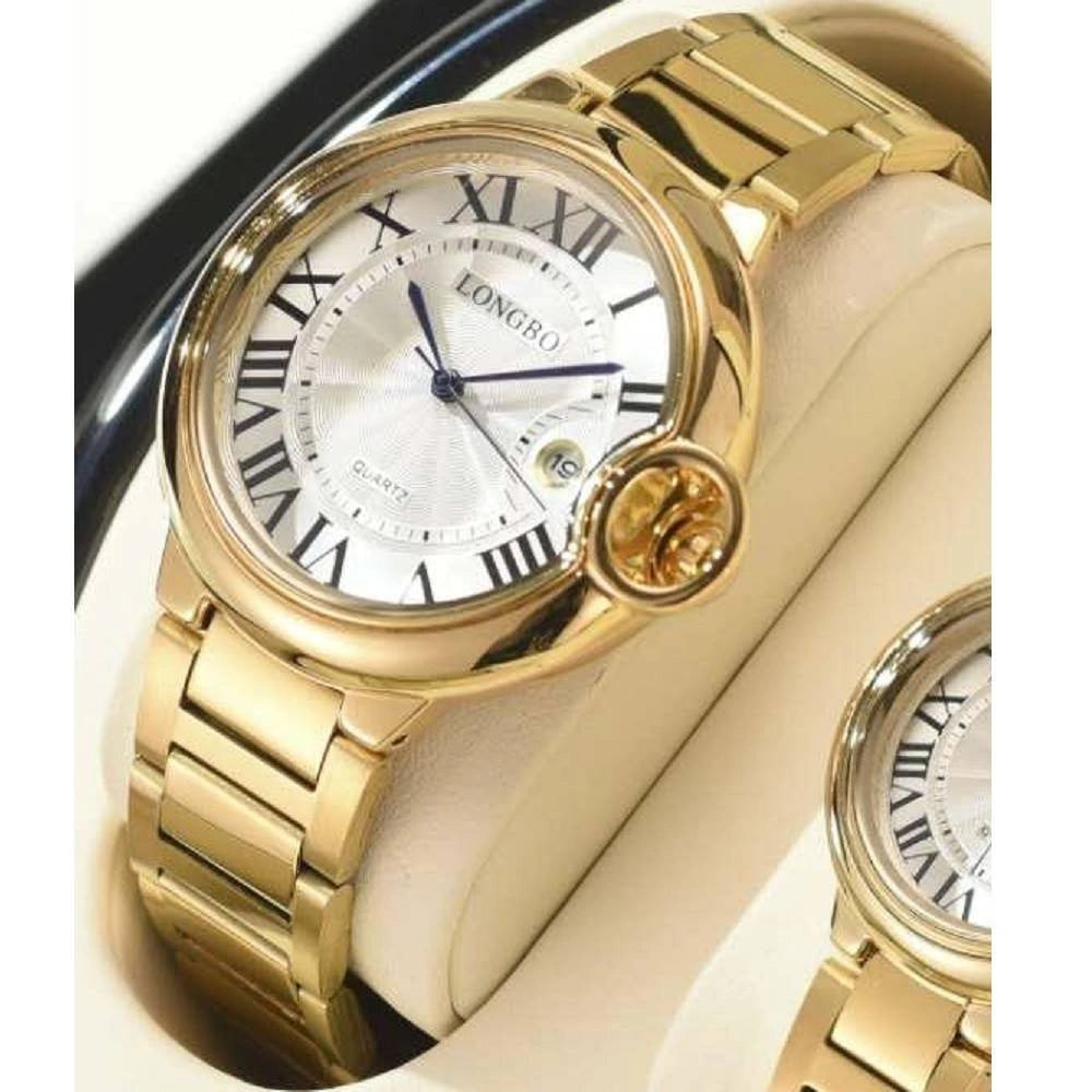 Trade Shop - Orologio Da Polso Uomo Donna Longbo 80771 Quarzo Data Impermeabile Dorato Bianco -