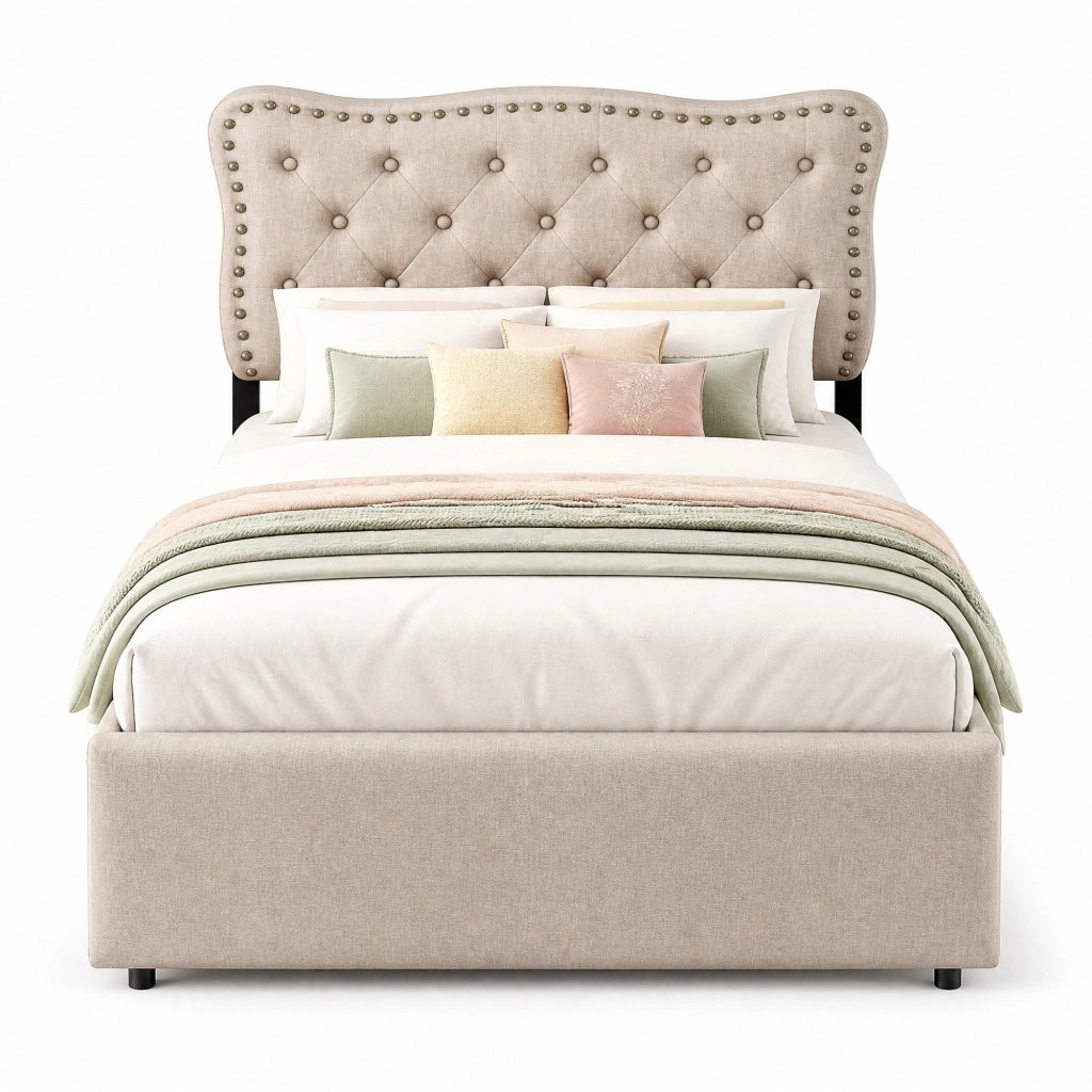 Letto imbottito 90 x 200 cm con cassetti e testiera regolabile