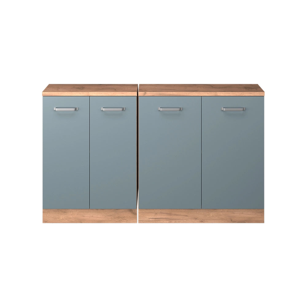 Mobile cucina sottotetto R-Line Grigio-blu/Rovere dorato 140 cm Set di 2 carcasse armadio profondità 60 cm Vicco