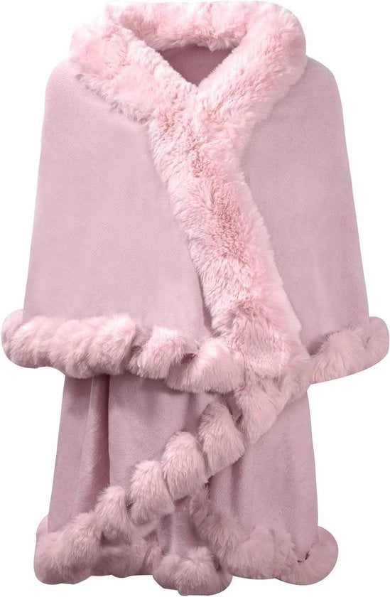Cappotta vestito con trama finemente intrecciata e decorazione in finta pelliccia in rosa chiaro, donna, unico modello, caldo e stile moderno