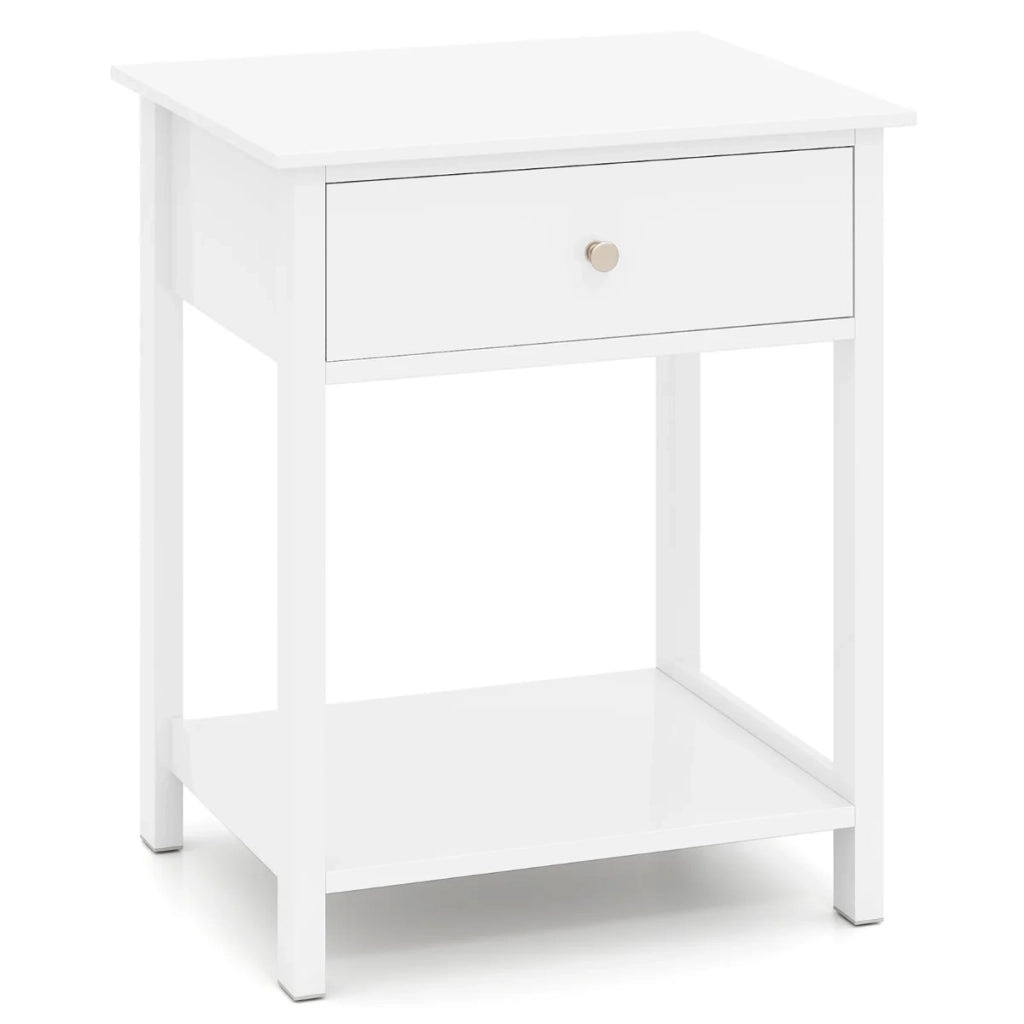 Comodino multifunzionale 48 x 40 x 58 cm con cassetto e ripiano aperto stile classico legno bianco 20_0013946
