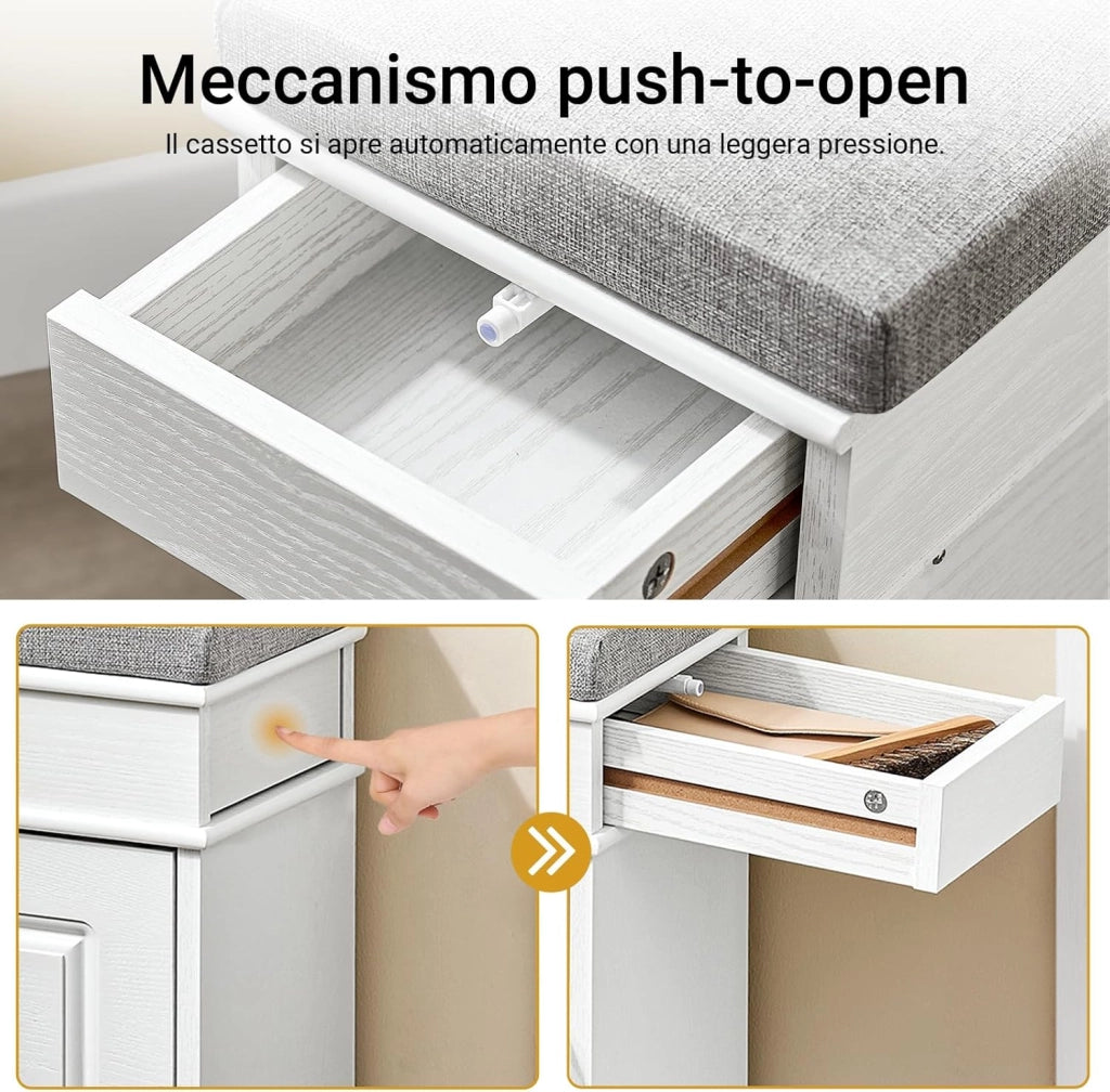 Scarpiera Salvaspazio Slim con Seduta Panca Scarpiera da Ingresso Contenitore in Legno Mobile Ingresso per Scarpe, 61x24x54cm Effetto Legno Invecchiato Bianco FSR82-K-WG