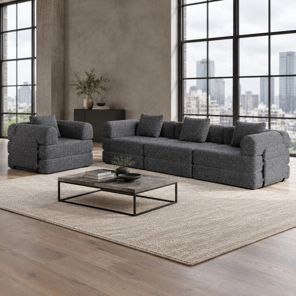 Divano letto 183,8 x 91,4 x 69,8 cm in ciniglia grigia con vano bracciolo