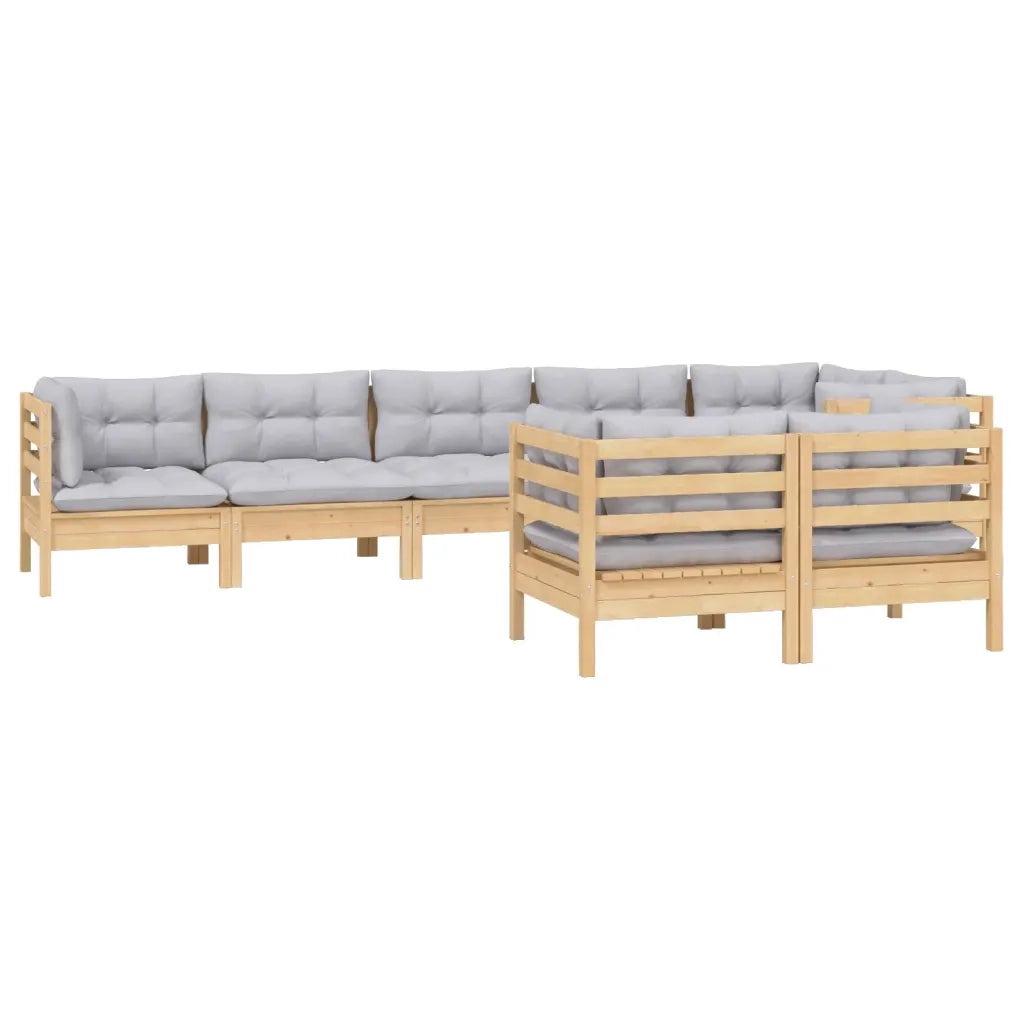 Set Divani da Giardino 8 pz con Cuscini Grigi Massello di Pino cod mxl 39239
